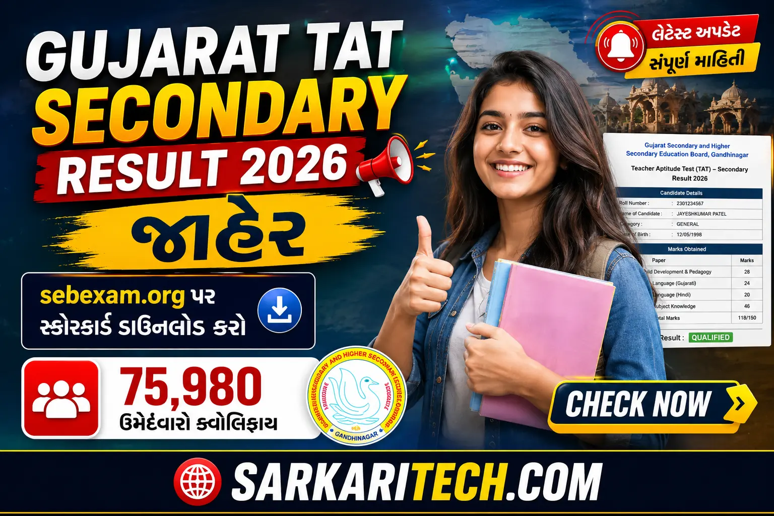 Gujarat TAT Secondary Result 2026
